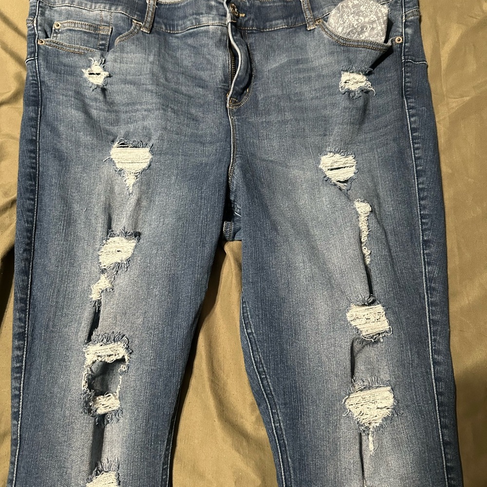Torrid Blue Skinny Jeans with Distressed Detailing